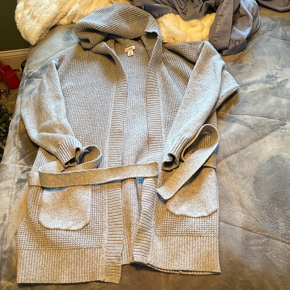 L.L. Bean Gray Hooded Cardigan Sweater